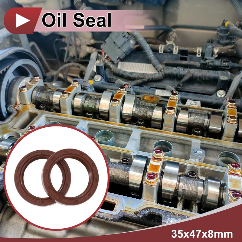 HEROFFIX Universal Oil Seal TC Seal Ring Rotary Shaft Seal 35x47x8mm High Pressure FKM Rubber Brown 2 Pcs - Image 2